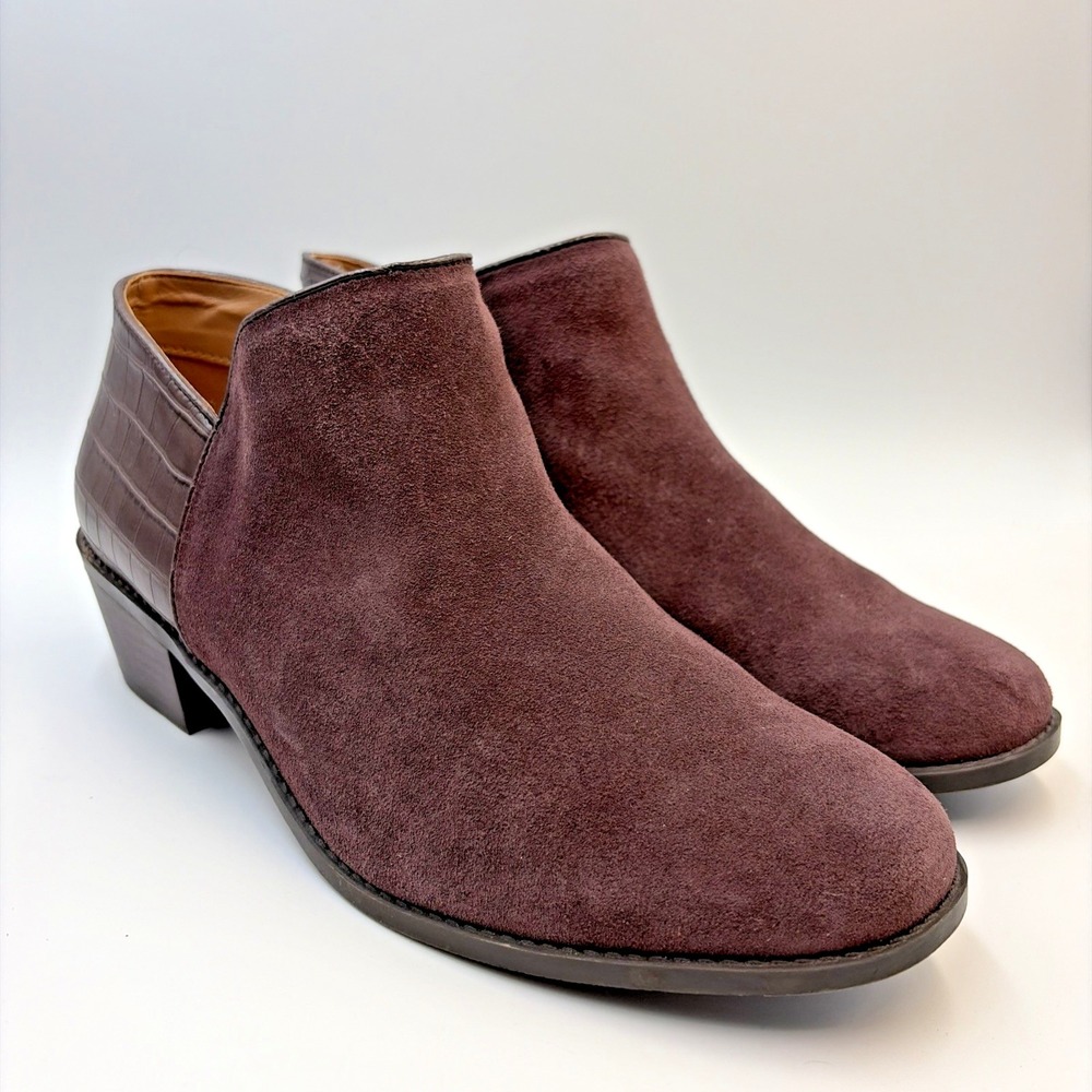 Vionic Marissa Ankle Boots Women's 10‎ Chocolate Suede Croc Booties Block Heel - Picture 8 of 14
